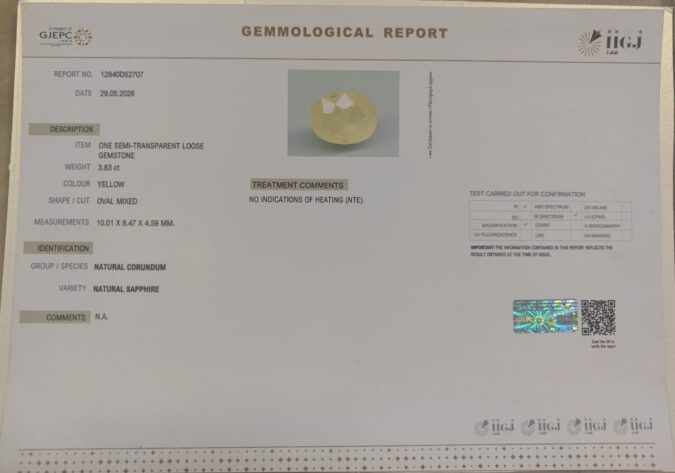 YELLOW SAPPHIRE 3.83 Ct.