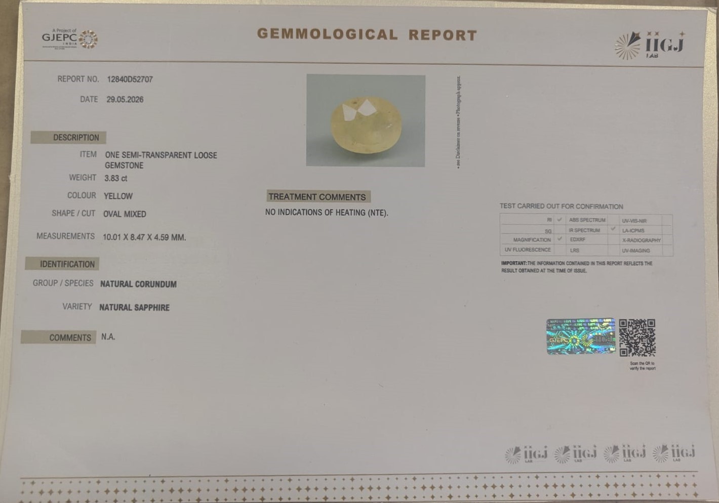 YELLOW SAPPHIRE 3.83 Ct.