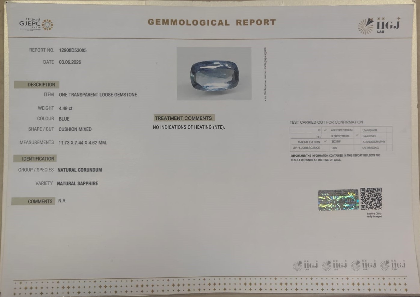 BLUE SAPPHIRE 4.49 Ct. 3 SAP42074K 2 BLUE SAPPHIRE 4.49 Ct.