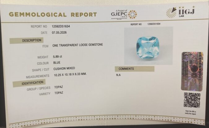 BLUE TOPAZ 5.89 Ct. BLUE TOPAZ 5.89 Ct.