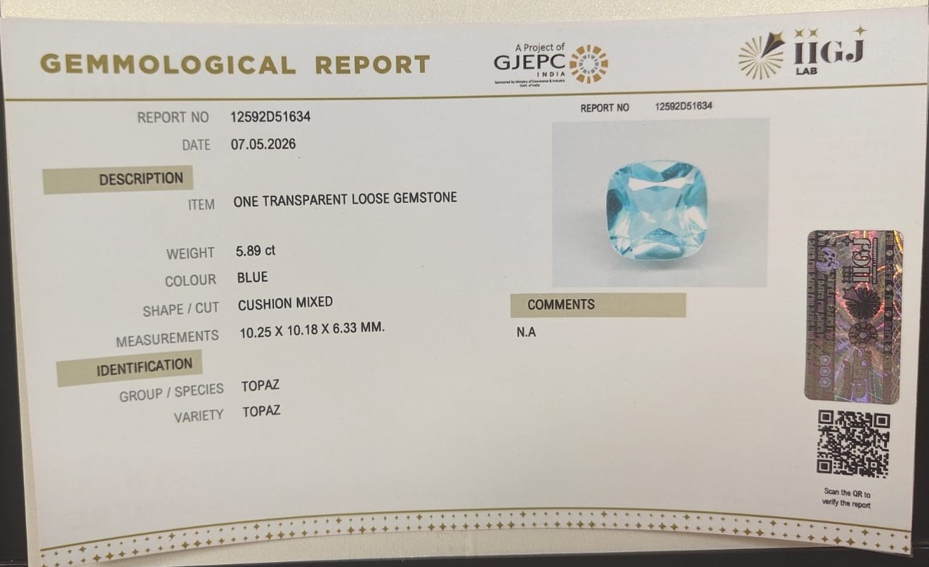 BLUE TOPAZ 5.89 Ct. BLUE TOPAZ 5.89 Ct.