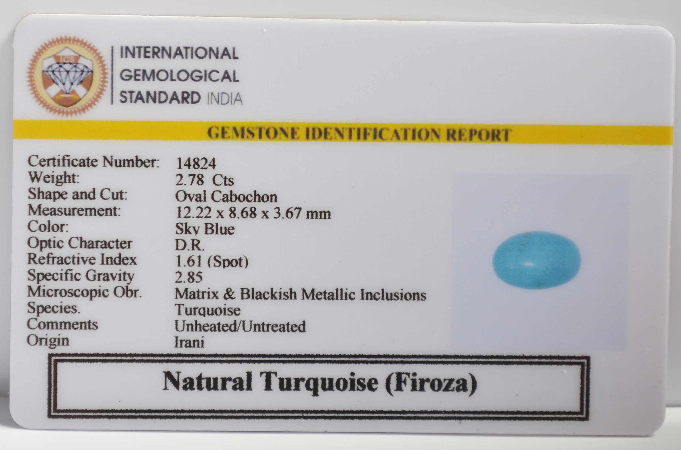 TURQUOISE 2.78 Ct. TURQUOISE 2.78 Ct.