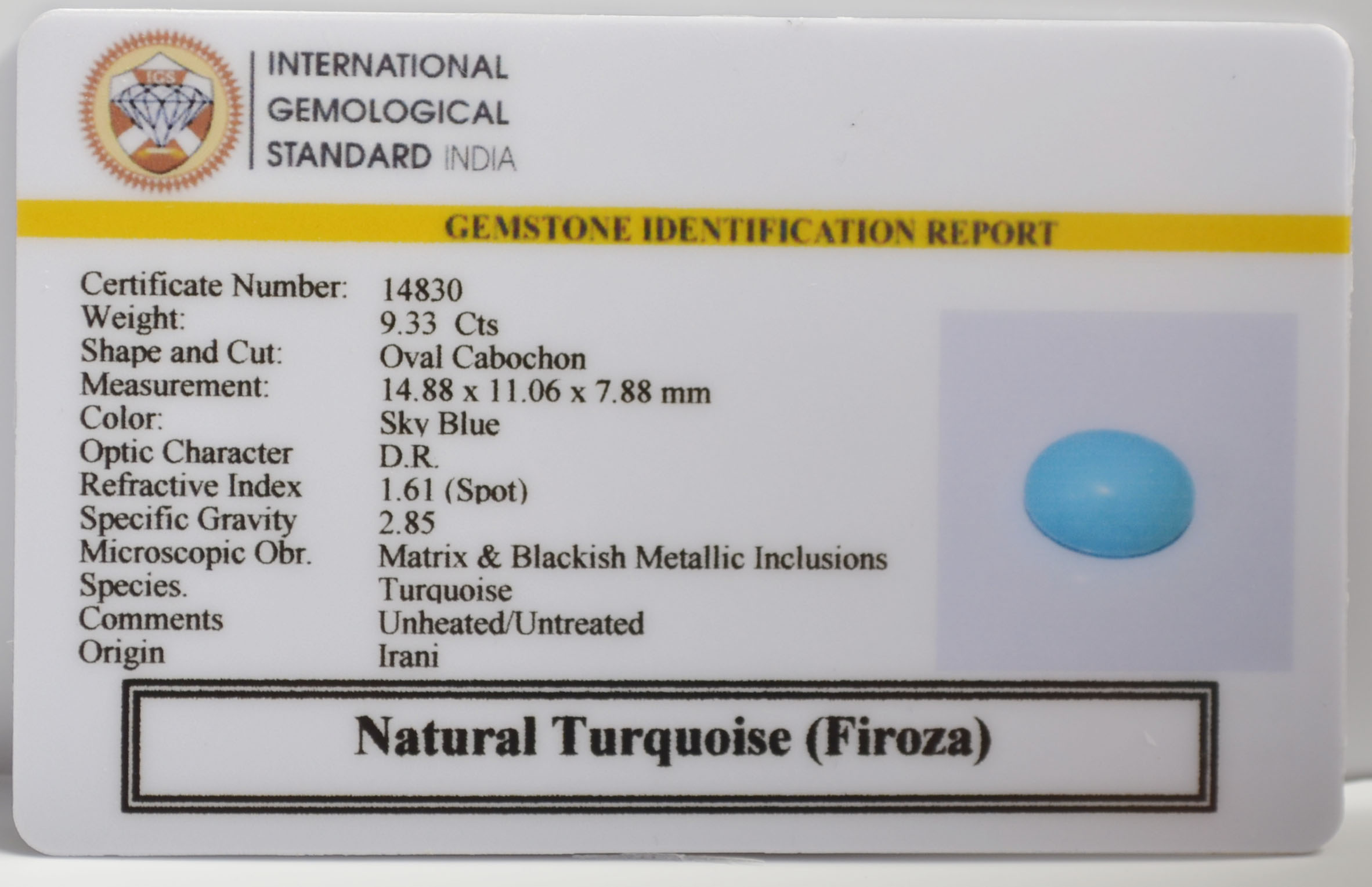 TURQUOISE 9.33 Ct. TURQUOISE 9.33 Ct.