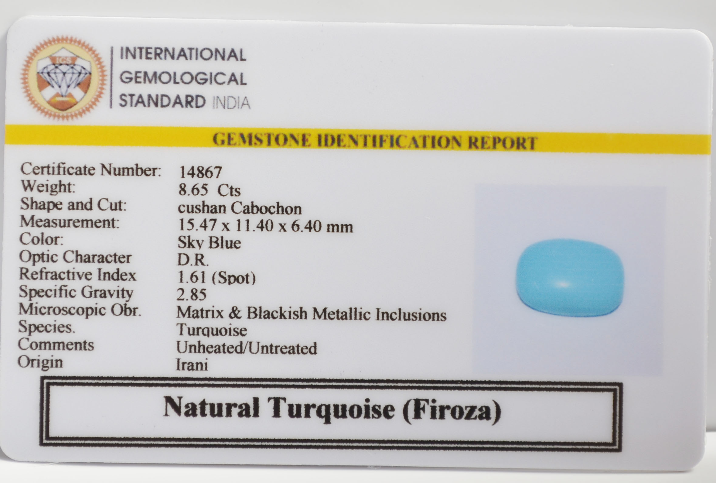 TURQUOISE 8.65 Ct. 3 TUR3003K 2 TURQUOISE 8.65 Ct.
