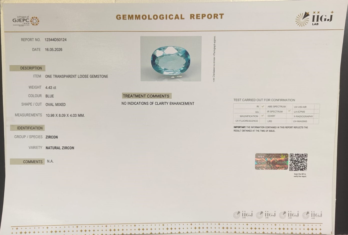 ZIR676G 2 ZIRCON 4.43 Ct.