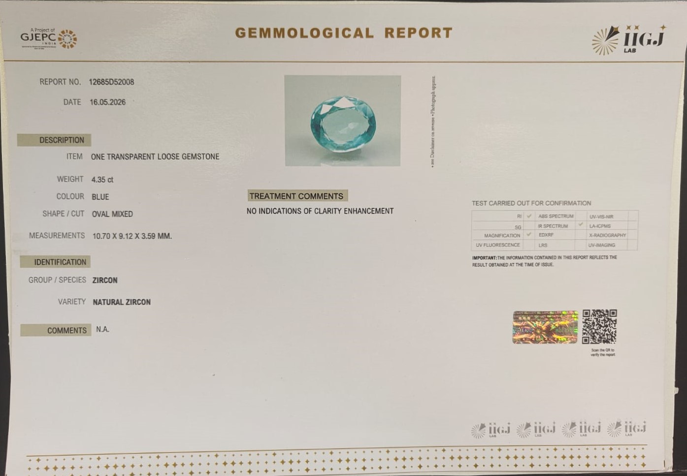 ZIR677G 2 ZIRCON 4.35 Ct.
