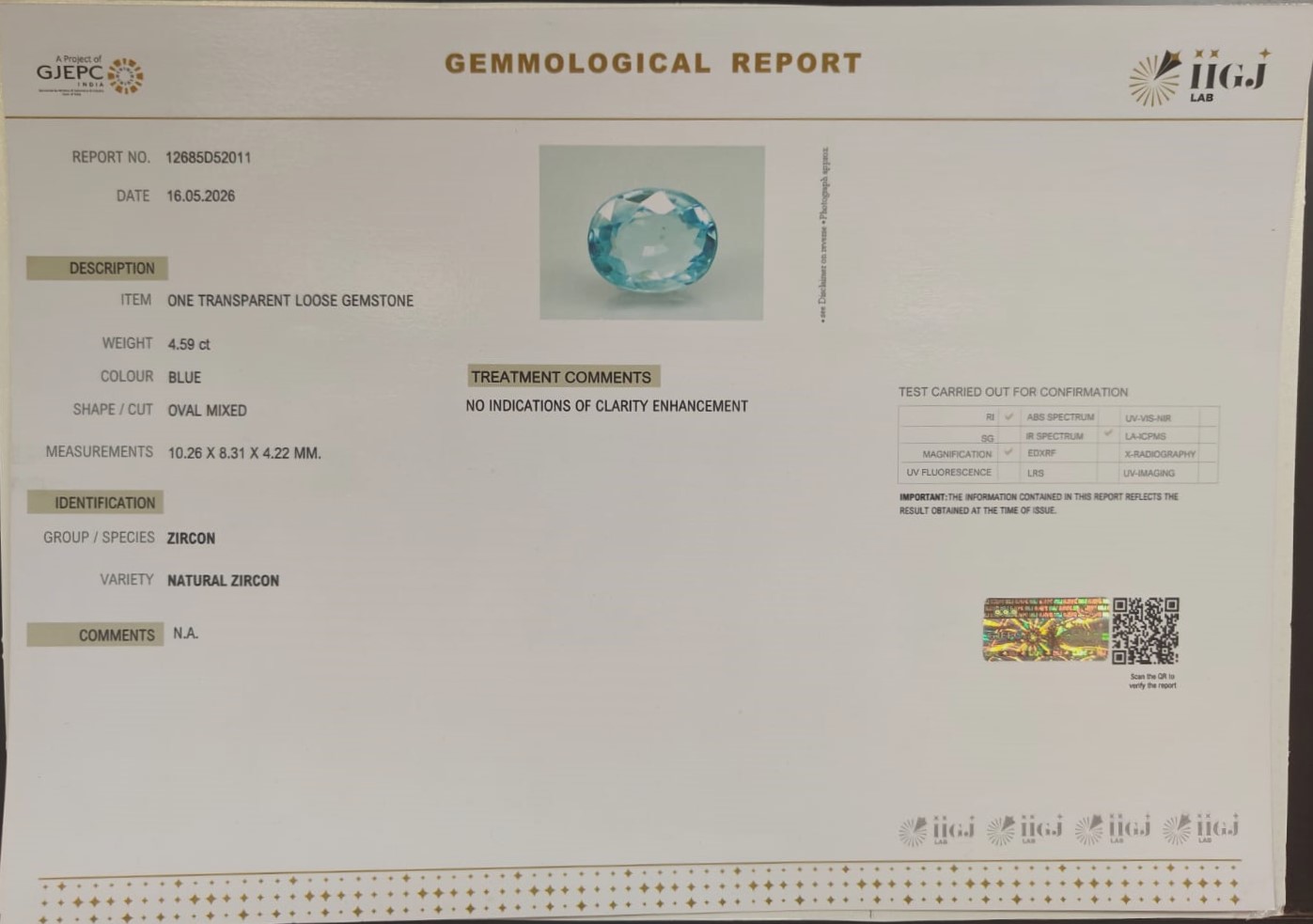 ZIRCON 4.59 Ct. 3 ZIR678G 2 ZIRCON 4.59 Ct.