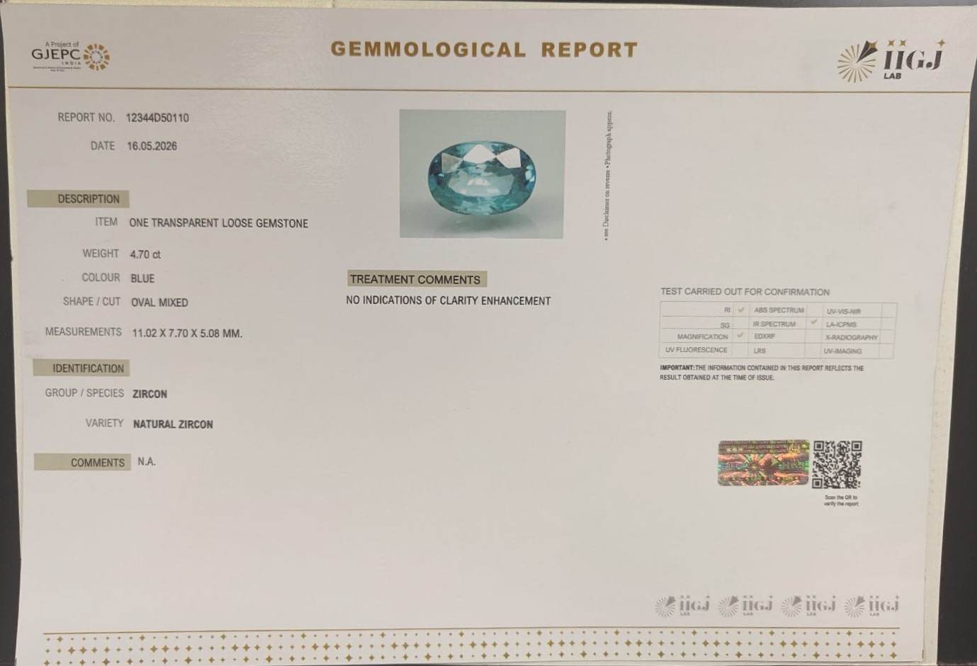 ZIRCON 4.7 Ct. 3 Zir682K 2 ZIRCON 4.7 Ct.