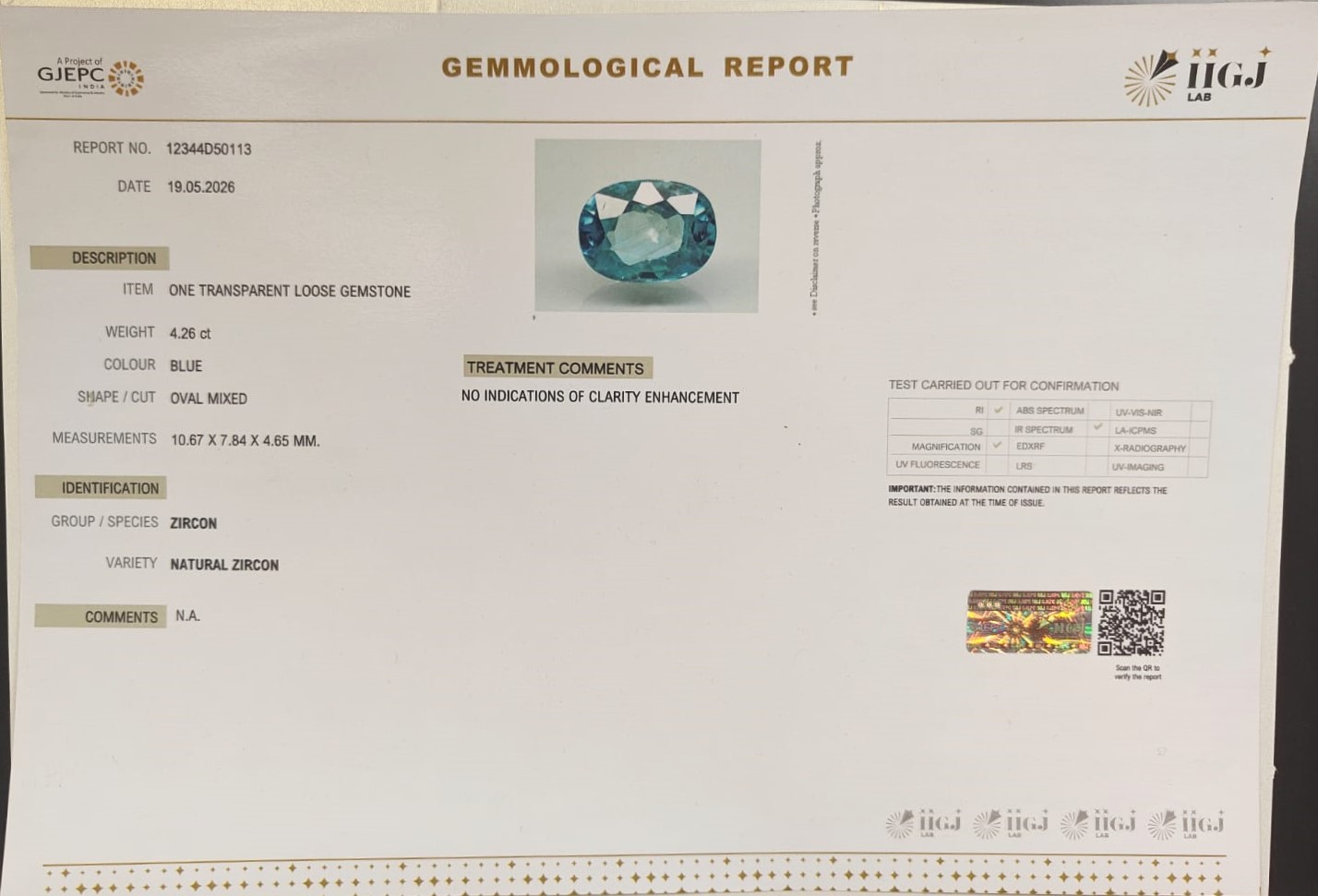 ZIRCON 4.26 Ct. 3 Zir684K 2 ZIRCON 4.26 Ct.