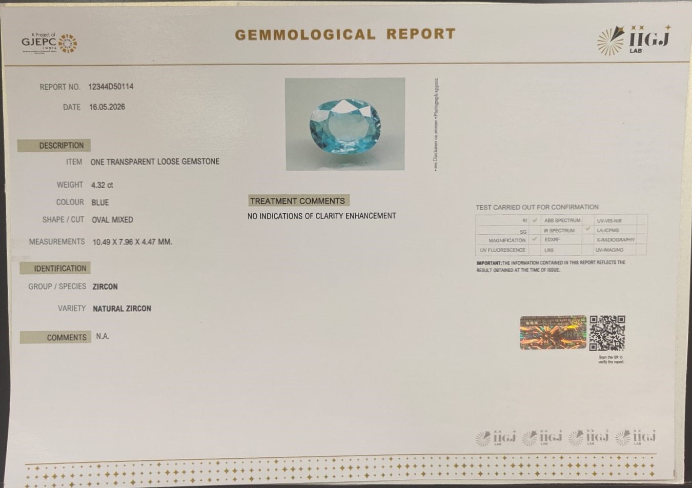 ZIRCON 4.32 Ct. 3 Zir685K 2 ZIRCON 4.32 Ct.