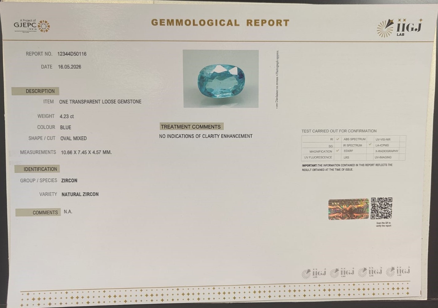 ZIRCON 4.23 Ct. 3 Zir687K 2 ZIRCON 4.23 Ct.