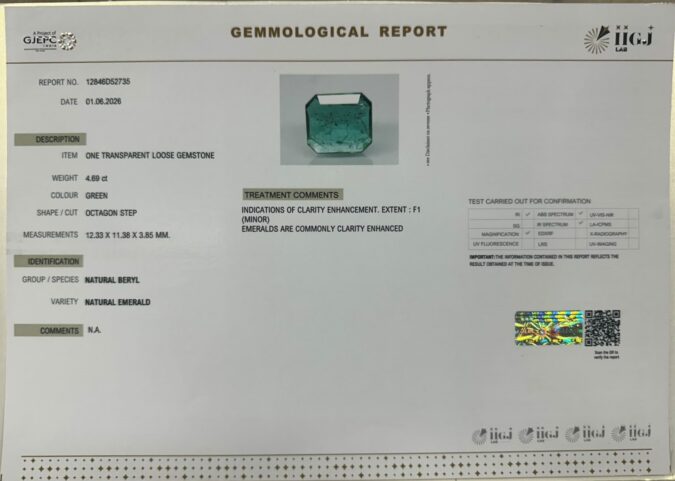 EMERALD 4.69 Ct. EMERALD 4.69 Ct.