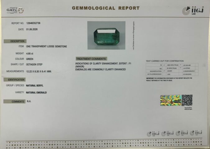 EMERALD 4.95 Ct. EMERALD 4.95 Ct.