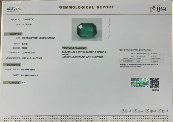 EMERALD 5.02 Ct. EMERALD 5.02 Ct.
