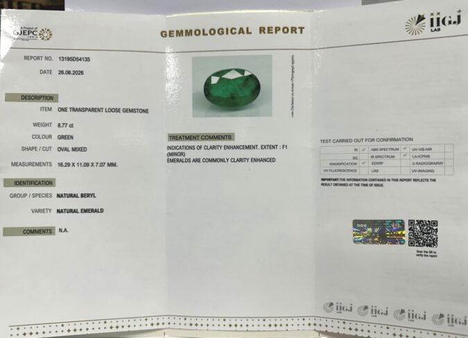 EMERALD 8.77 Ct. EMERALD 8.77 Ct.