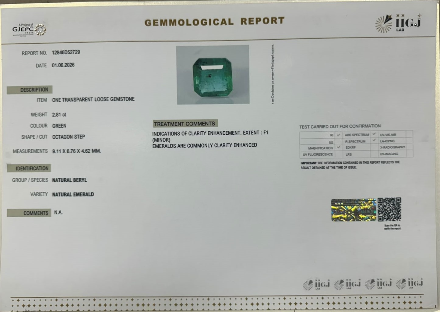 EMERALD 2.81 Ct. EMERALD 2.81 Ct.