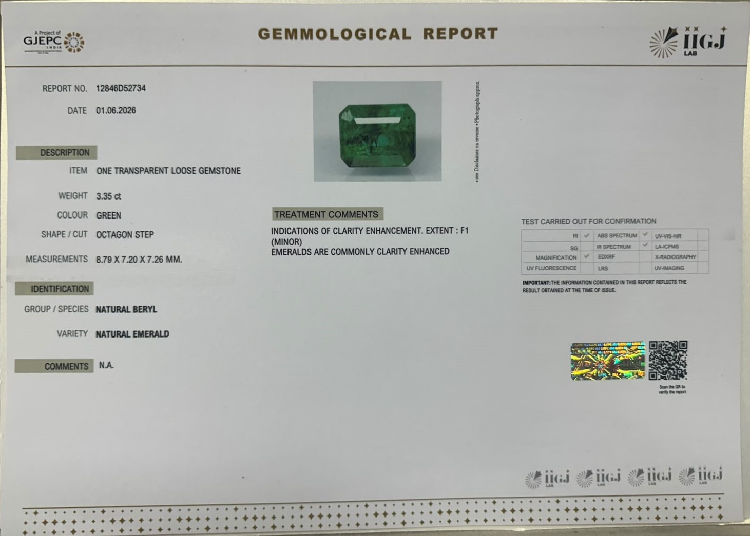 EMERALD 3.35 Ct. EMERALD 3.35 Ct.
