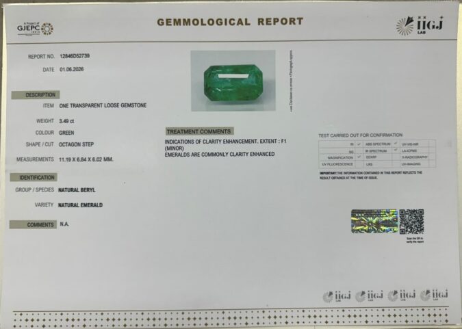 EMERALD 3.49 Ct. EMERALD 3.49 Ct.