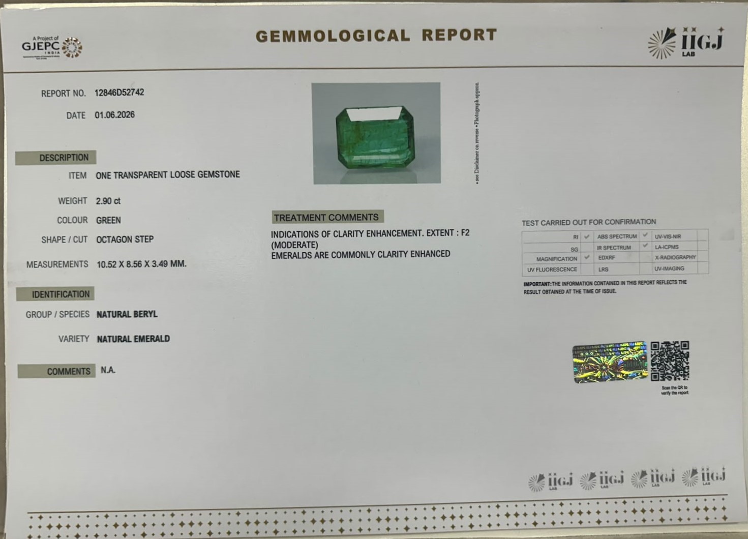 EMERALD 2.9 Ct.