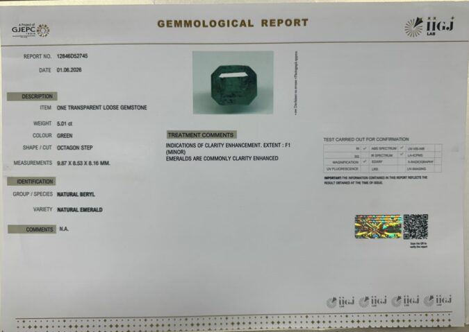 EMERALD 5.01 Ct. EMERALD 5.01 Ct.