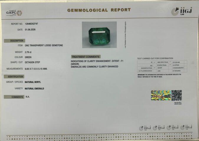 EMERALD 2.78 Ct. EMERALD 2.78 Ct.
