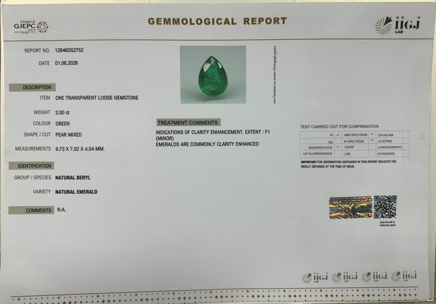 EMERALD 2 Ct. EMERALD 2 Ct.