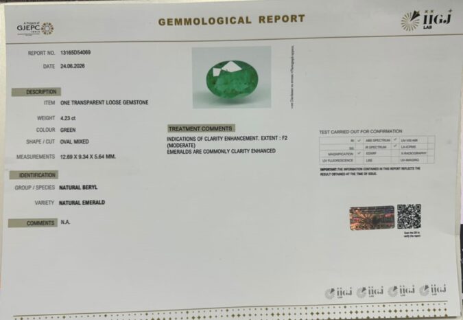EMERALD 4.23 Ct. EMERALD 4.23 Ct.