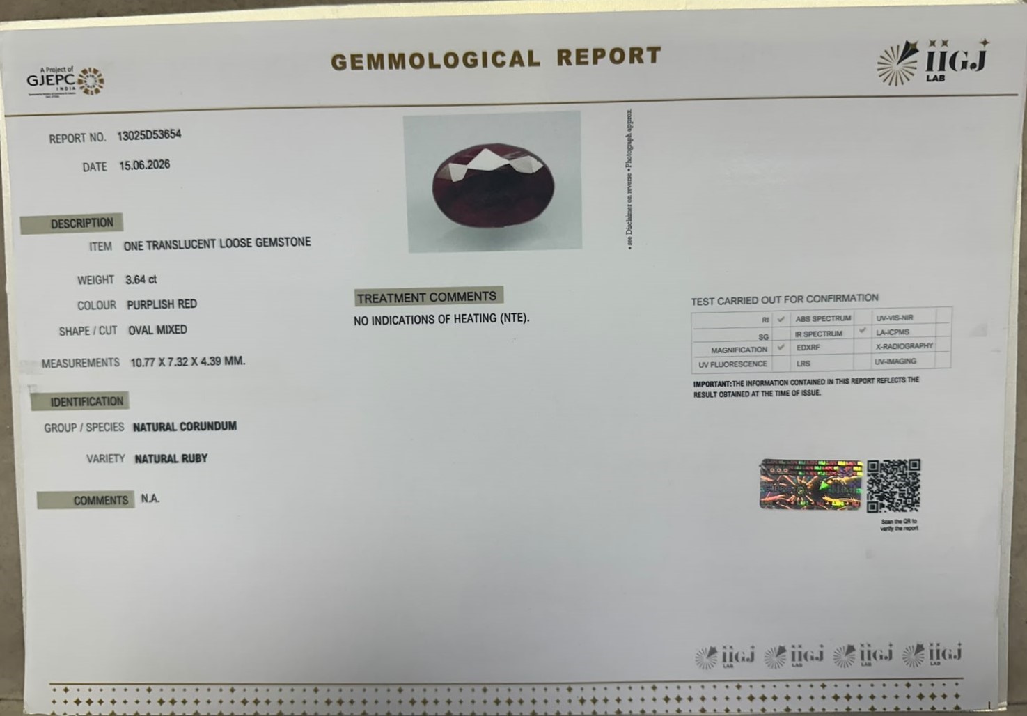 RUBY 3.64 Ct. RUBY 3.64 Ct.