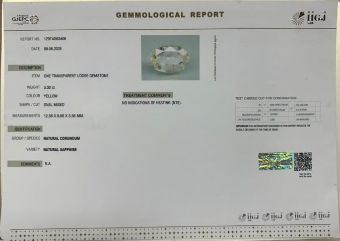 YELLOW SAPPHIRE 5.3 Ct.