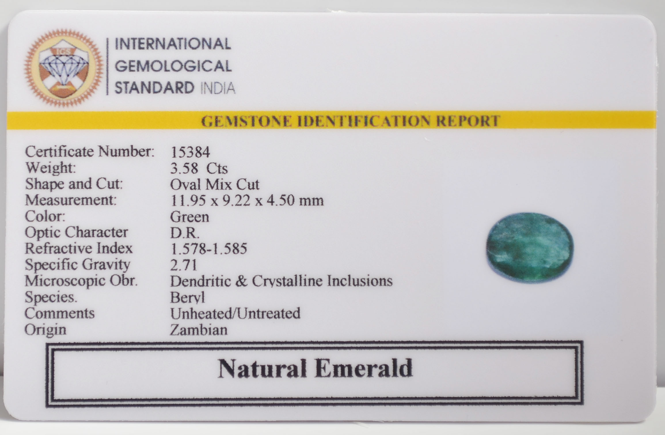 EMERALD 3.58 Ct. EMERALD 3.58 Ct.