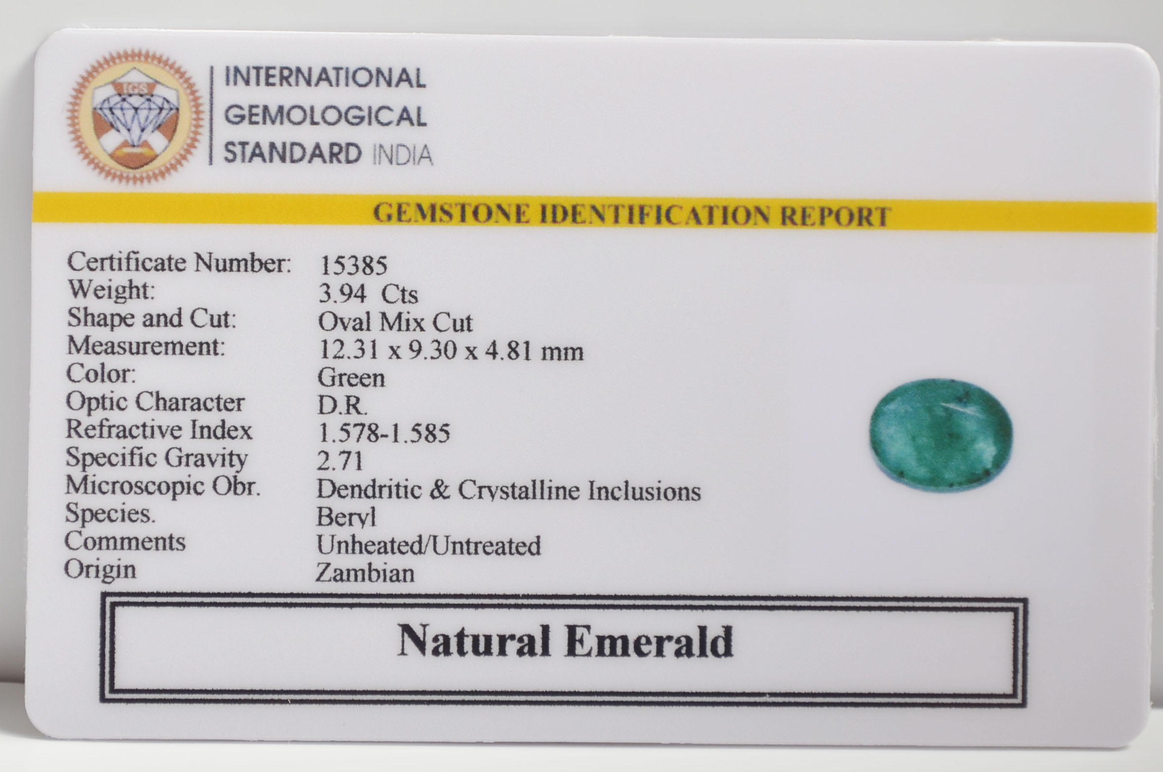 EMERALD 3.94 Ct. EMERALD 3.94 Ct.