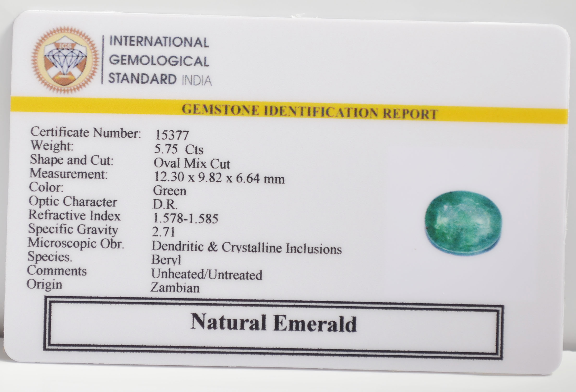 EMERALD 5.75 Ct. EMERALD 5.75 Ct.