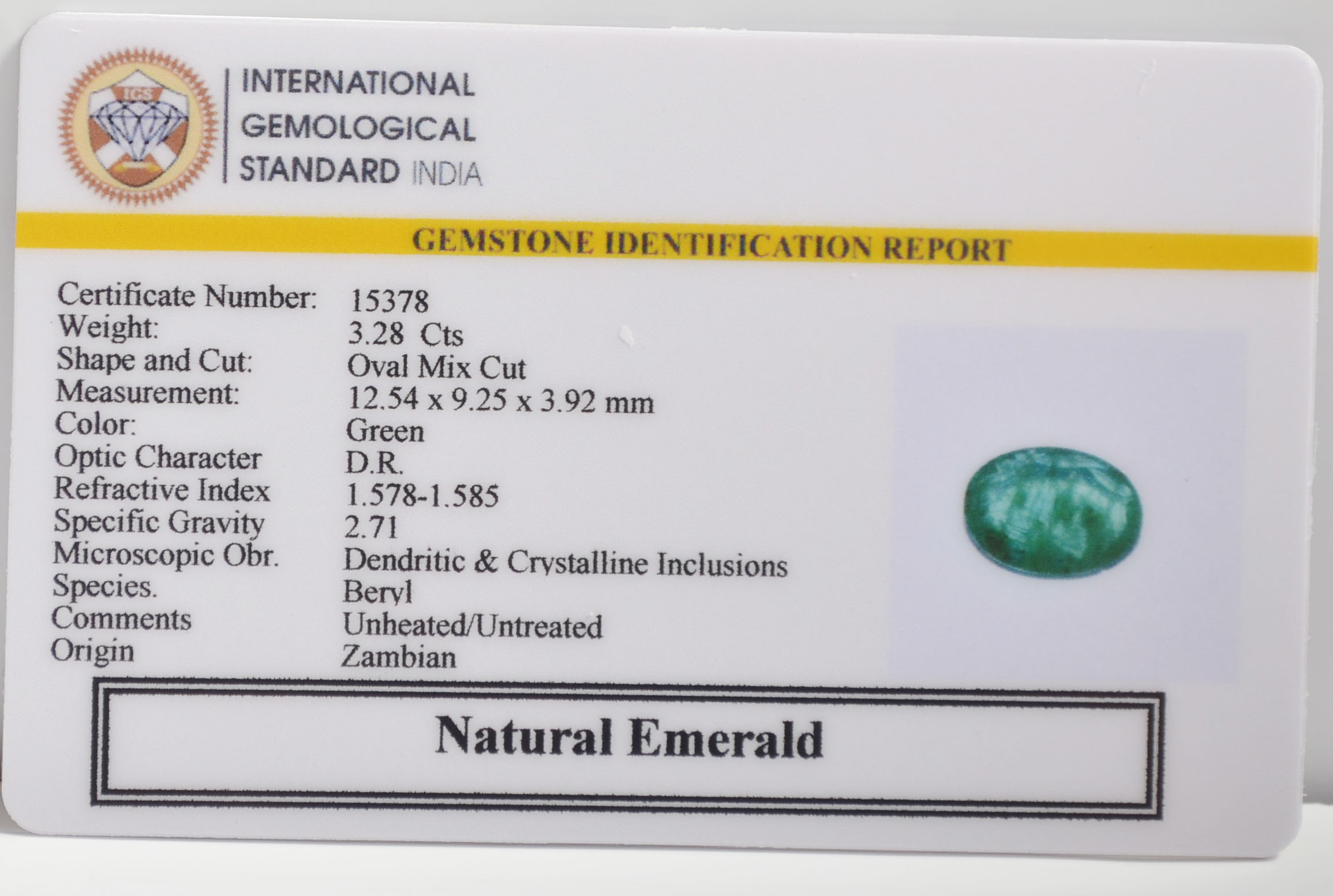 EMERALD 3.28 Ct. EMERALD 3.28 Ct.