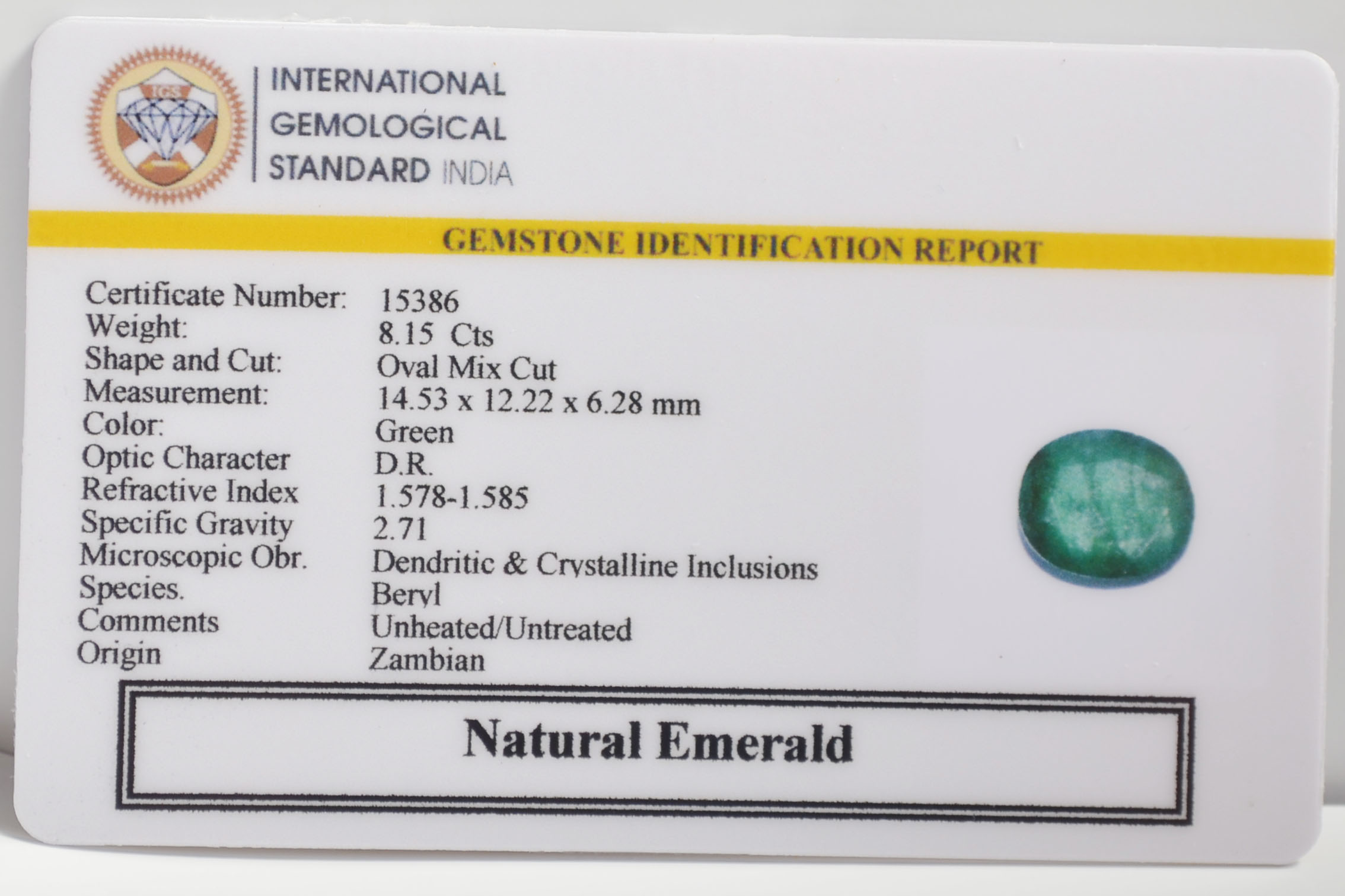 EMERALD 8.15 Ct.