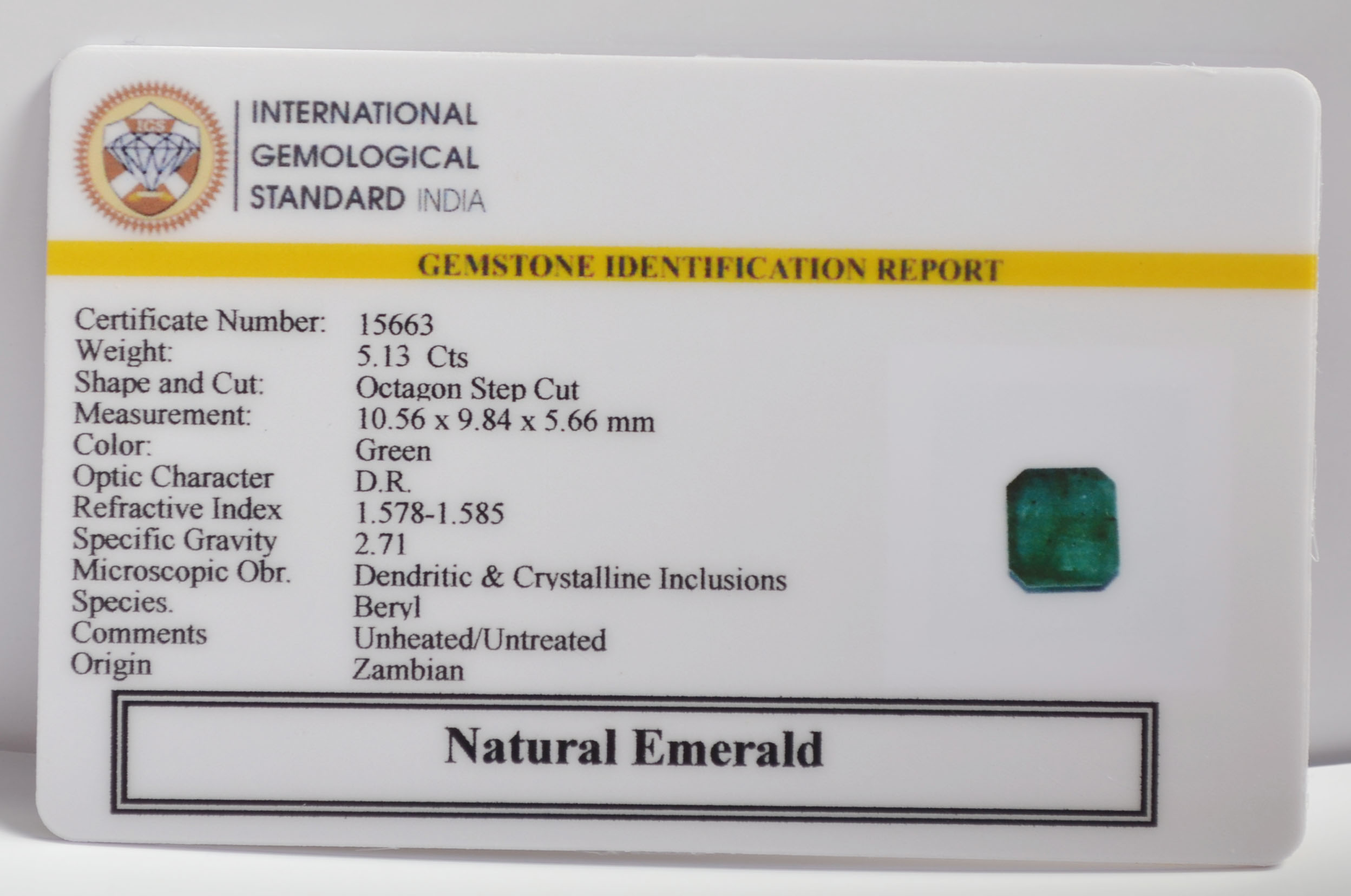 EMERALD 5.13 Ct. EMERALD 5.13 Ct.