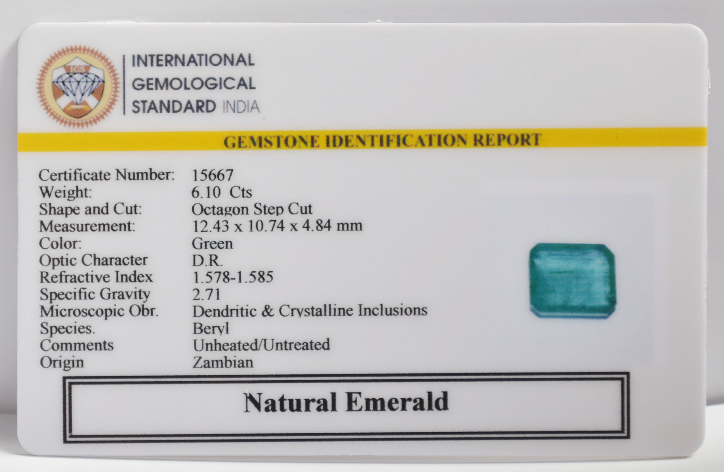 EMERALD 6.1 Ct. EMERALD 6.1 Ct.