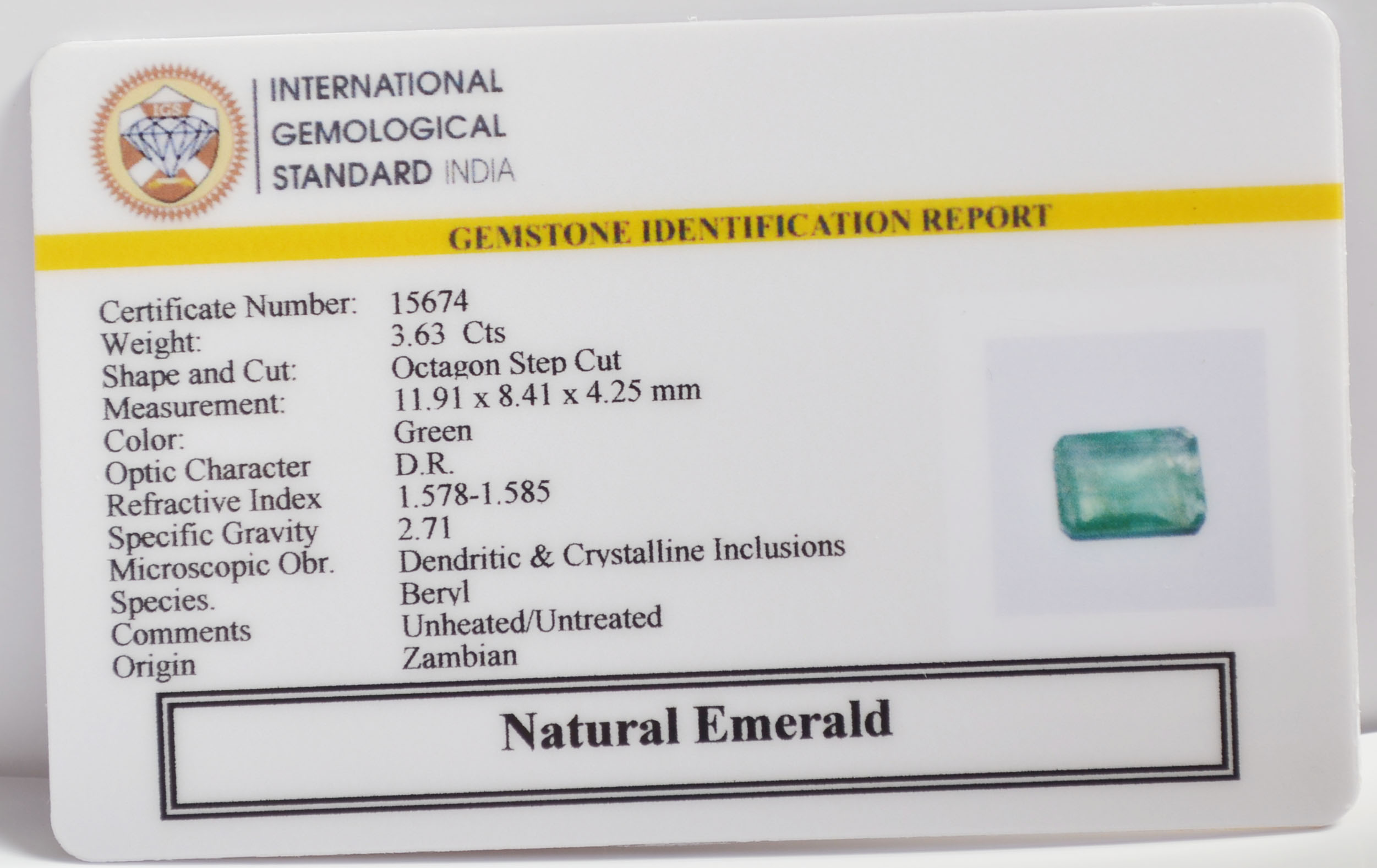 EMERALD 3.63 Ct. EMERALD 3.63 Ct.