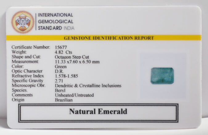 EMERALD 4.82 Ct. EMERALD 4.82 Ct.
