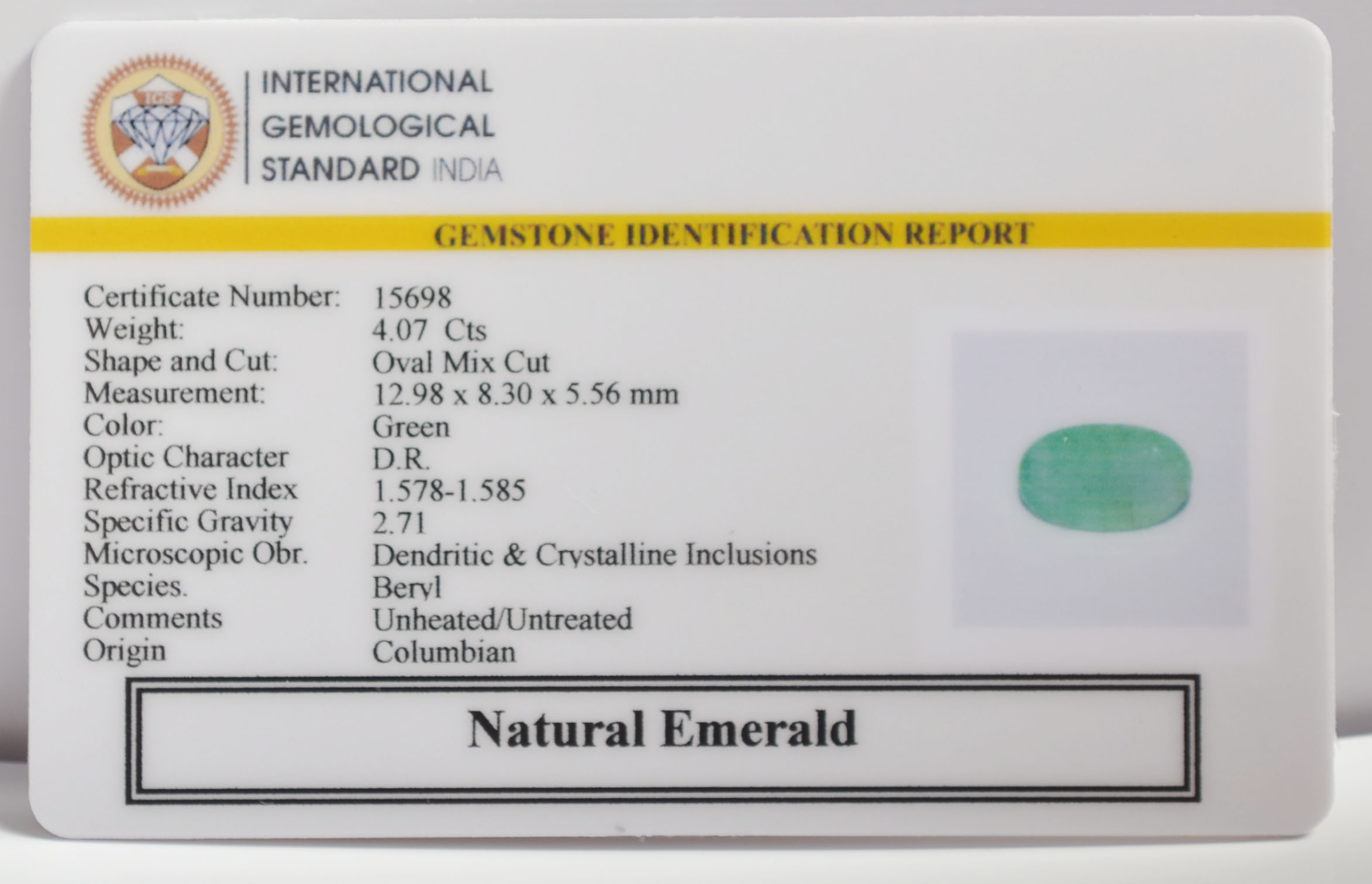 EMERALD 4.07 Ct. EMERALD 4.07 Ct.