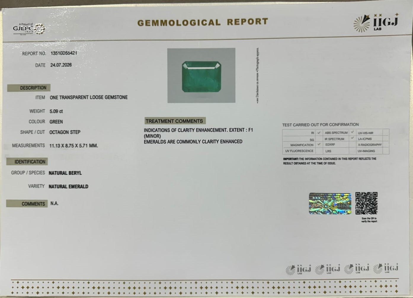 EMERALD 5.09 Ct.
