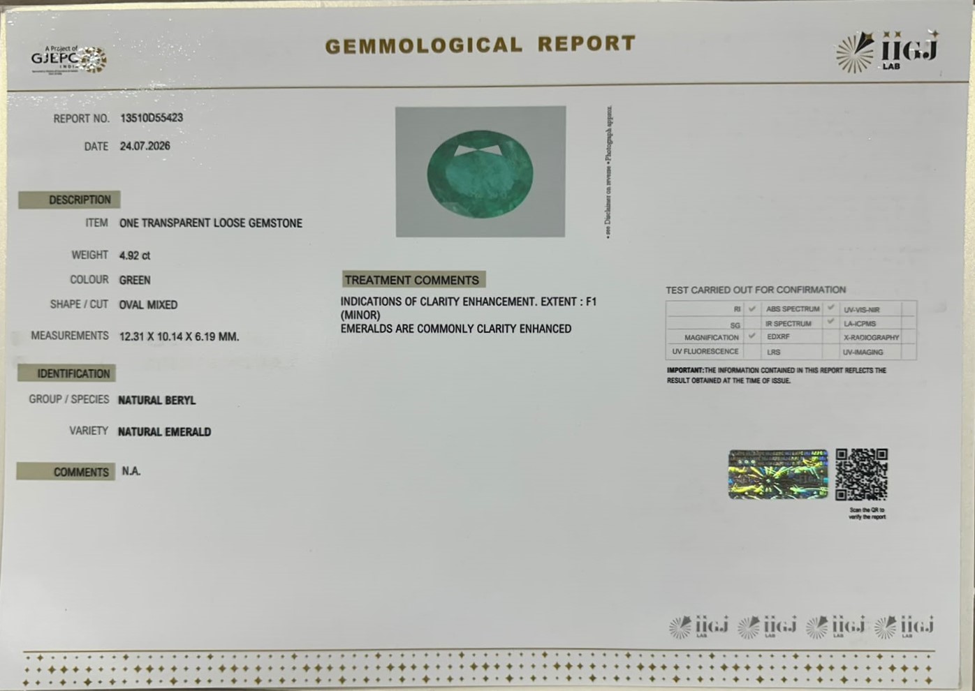 EMERALD 4.92 Ct.