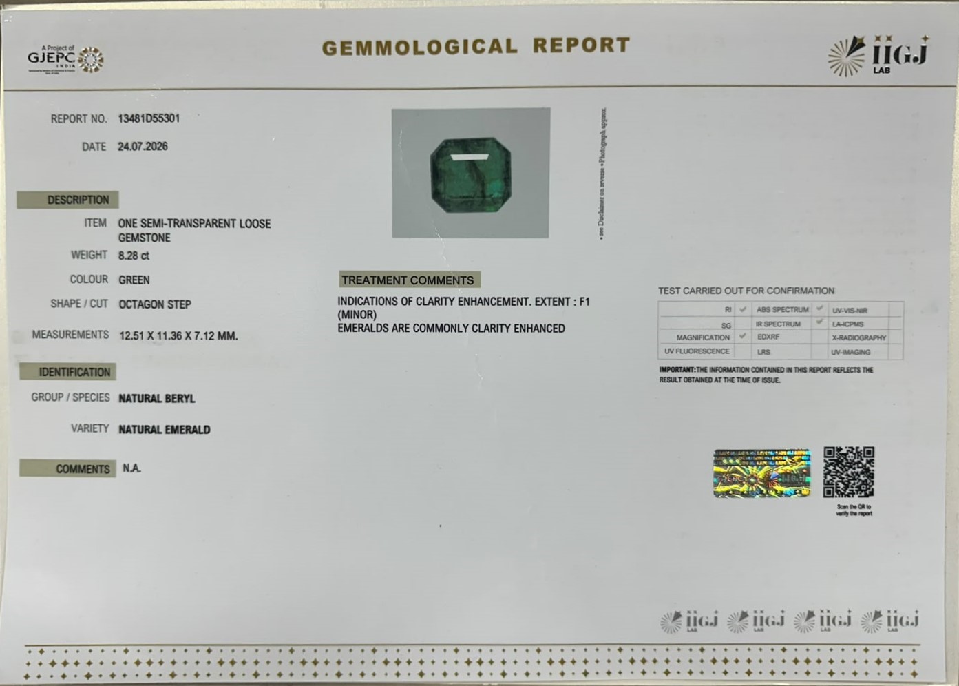 EMERALD 8.28 Ct.