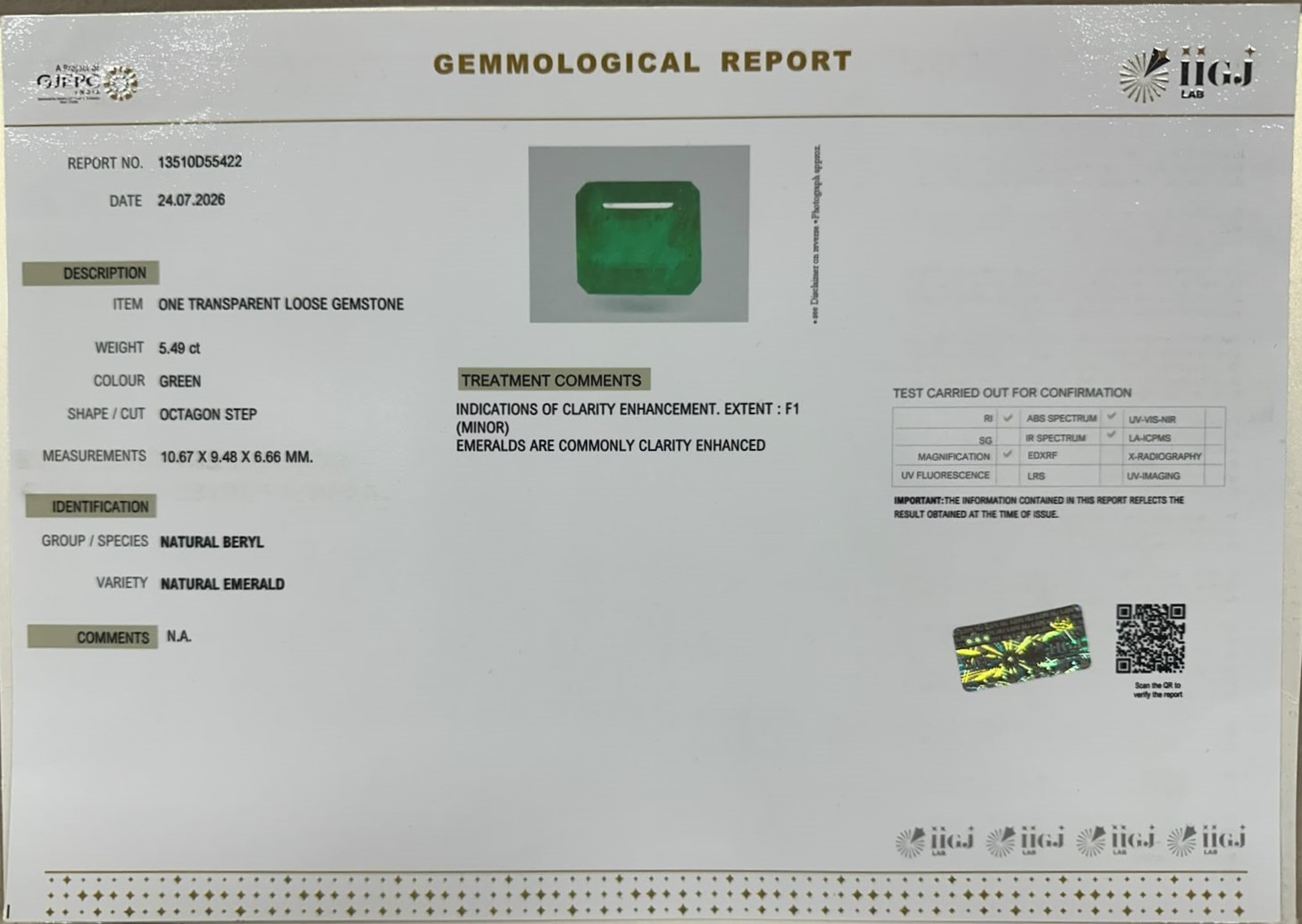 EMERALD 5.49 Ct.