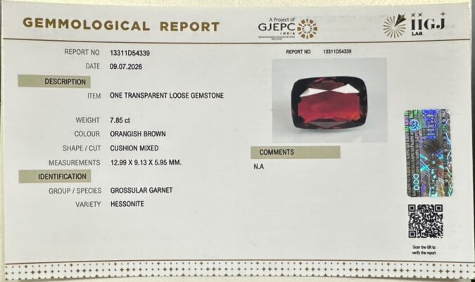 HESSONITE GOMED 7.85 Ct. HESSONITE GOMED 7.85 Ct.