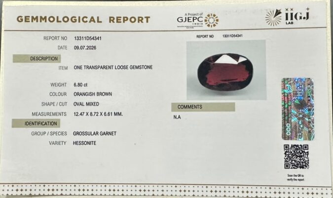 HESSONITE GOMED 6.8 Ct. HESSONITE GOMED 6.8 Ct.