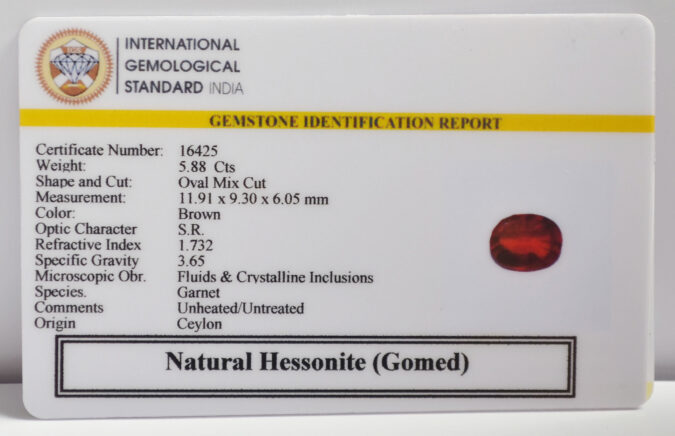 HESSONITE GOMED 5.88 Ct. HESSONITE GOMED 5.88 Ct.