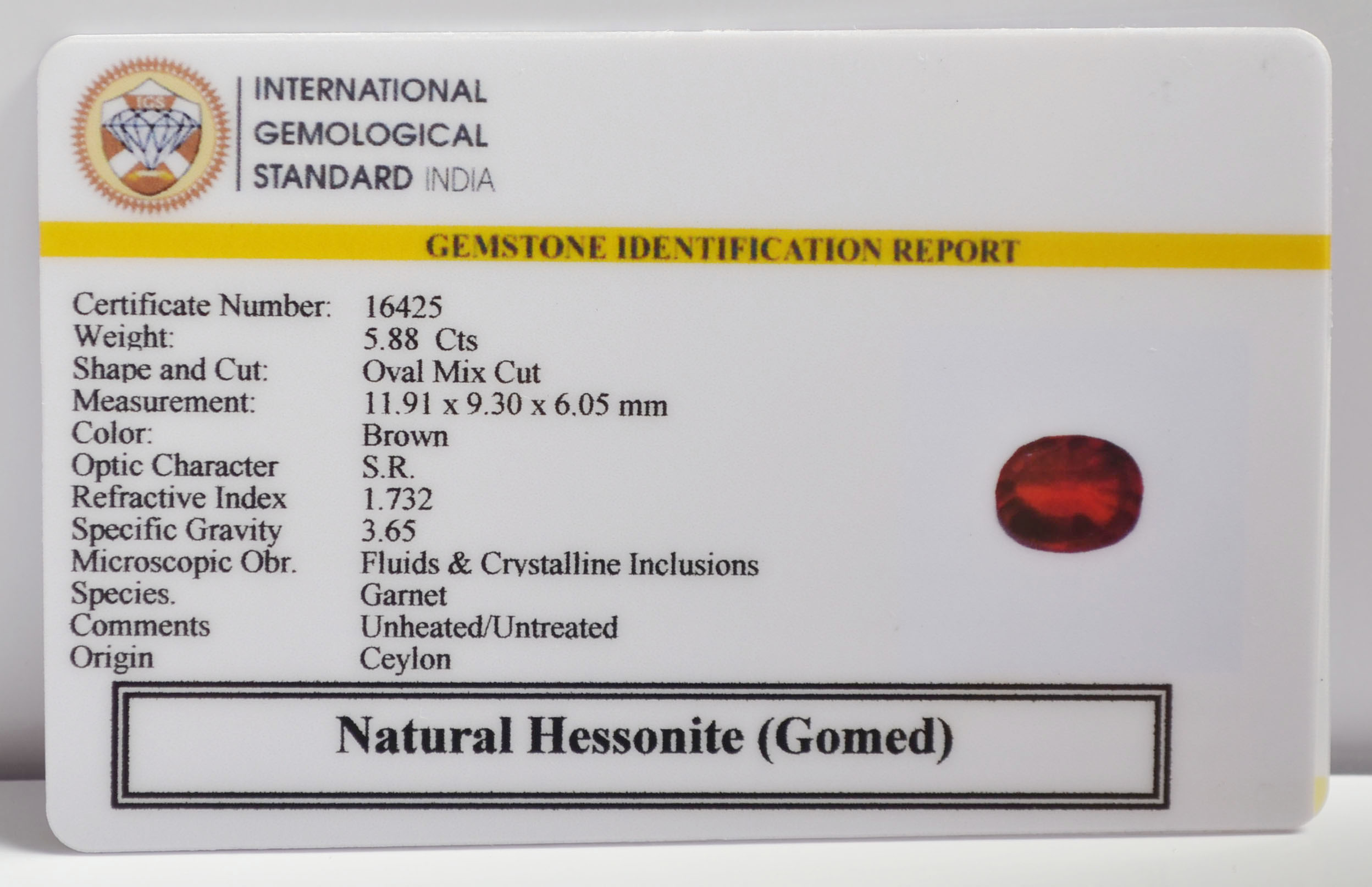 HESSONITE GOMED 5.88 Ct. HESSONITE GOMED 5.88 Ct.