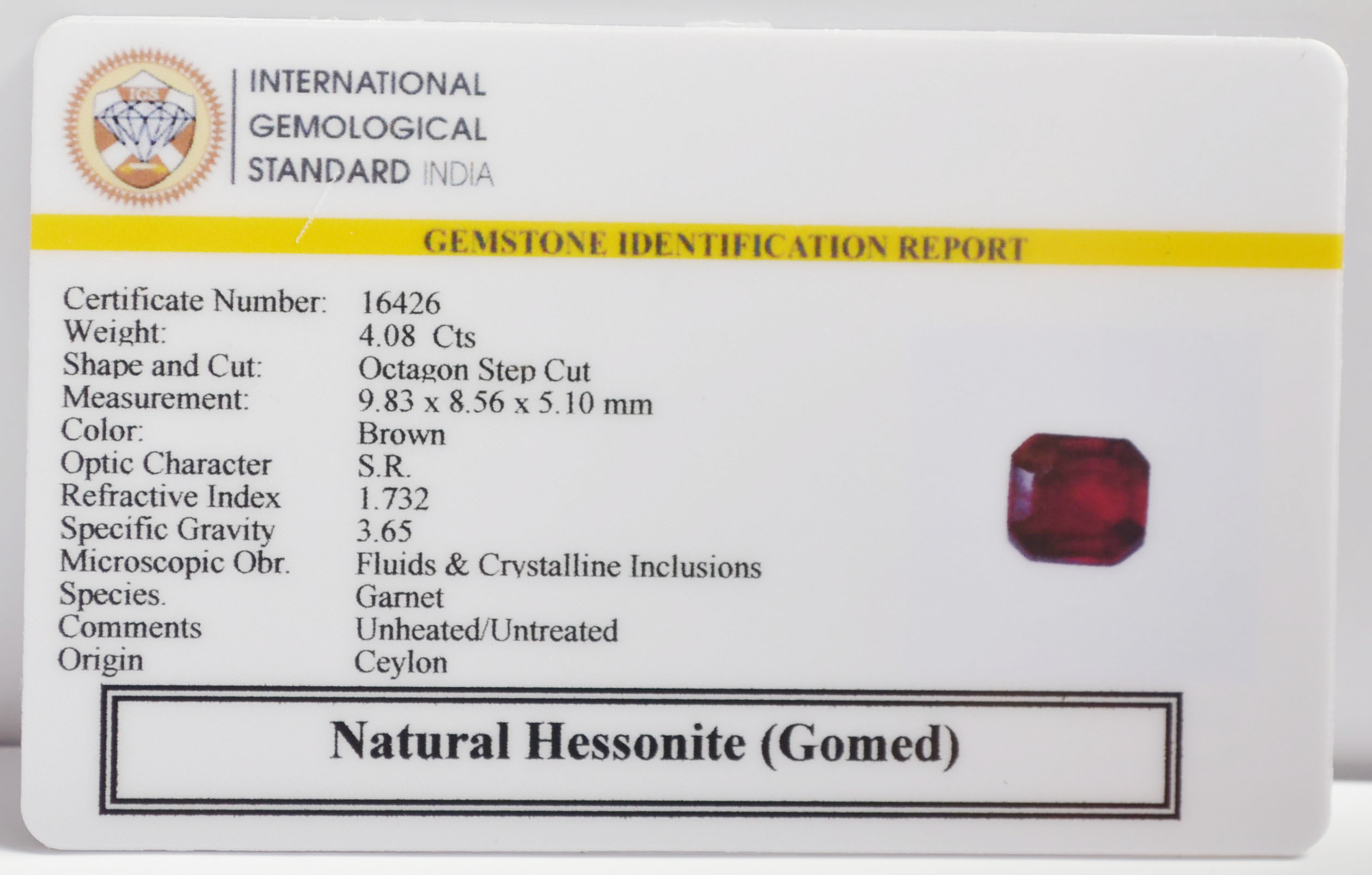 HESSONITE GOMED 4.08 Ct. HESSONITE GOMED 4.08 Ct.