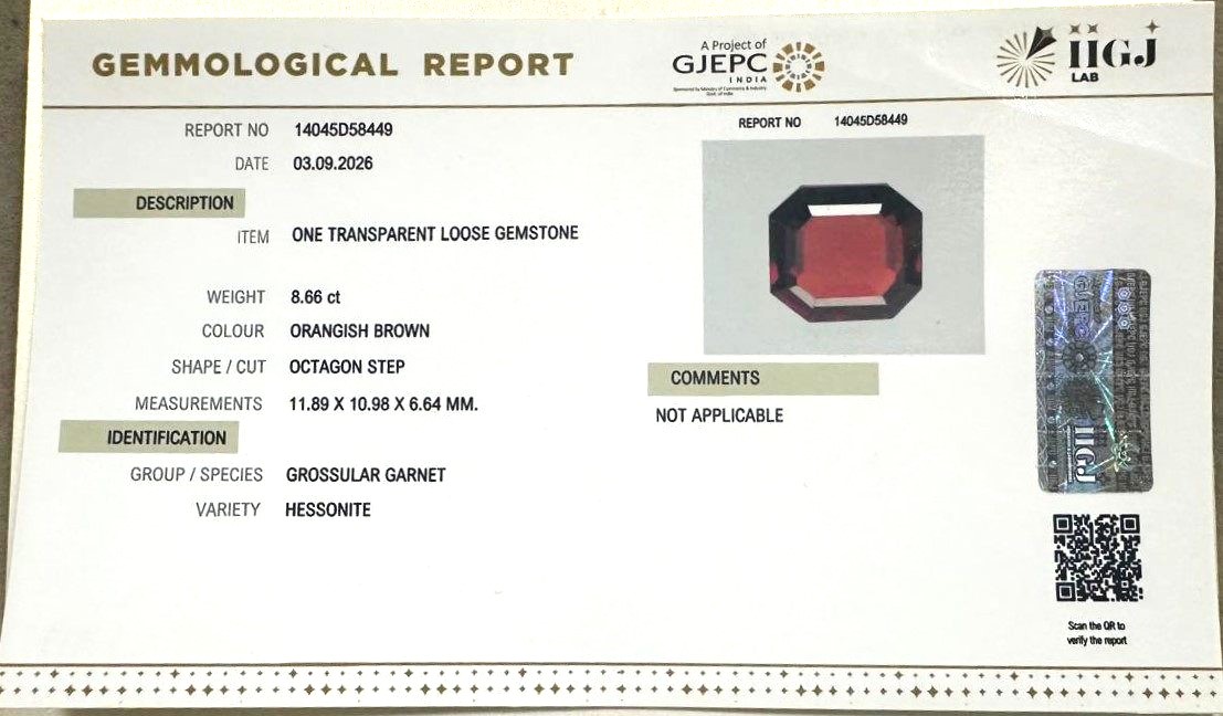 HESSONITE GOMED 8.66 Ct. HESSONITE GOMED 8.66 Ct.