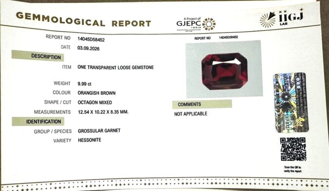 HESSONITE GOMED 9.99 Ct. HESSONITE GOMED 9.99 Ct.